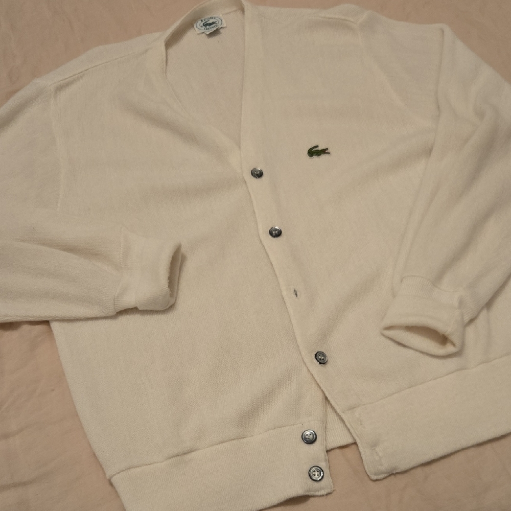 Vintage Lacoste Men's White Cardigan Sweater Medium